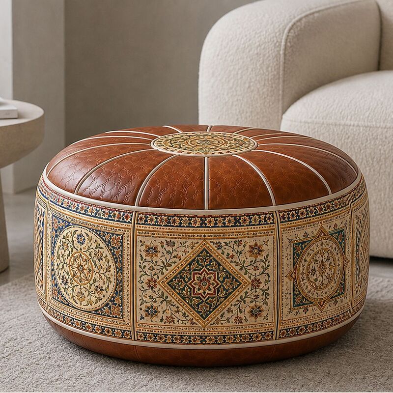 Bohemian ottoman pouf with storage for living room or bedroom