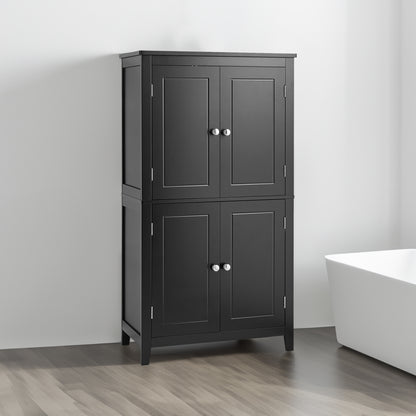 Black four-door bathroom storage cabinet