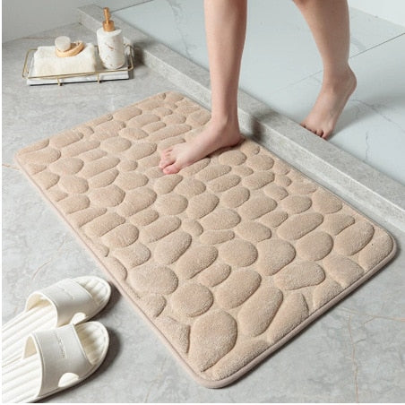 Cobblestone embossed non-slip bathroom memory foam bath mat