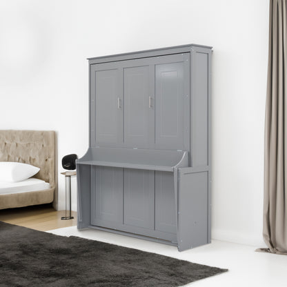 Queen size gray Murphy bed with shelf