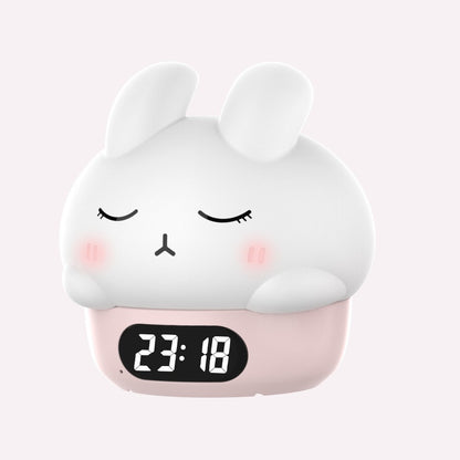 Cute Bunny Alarm Clock, Glow-in-the-Dark Ambient Clock, Silicone Desk Clock for Bedroom Nightstand, Home Night Light, Kids Alarm Clock