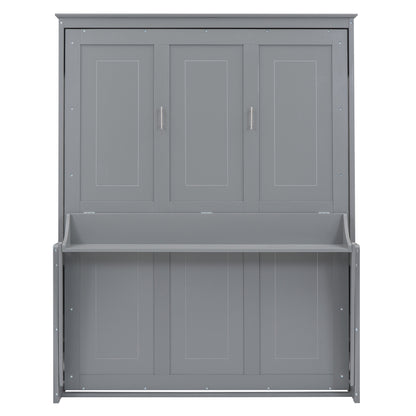 Queen Size Murphy Bed with a Shelf, Gray