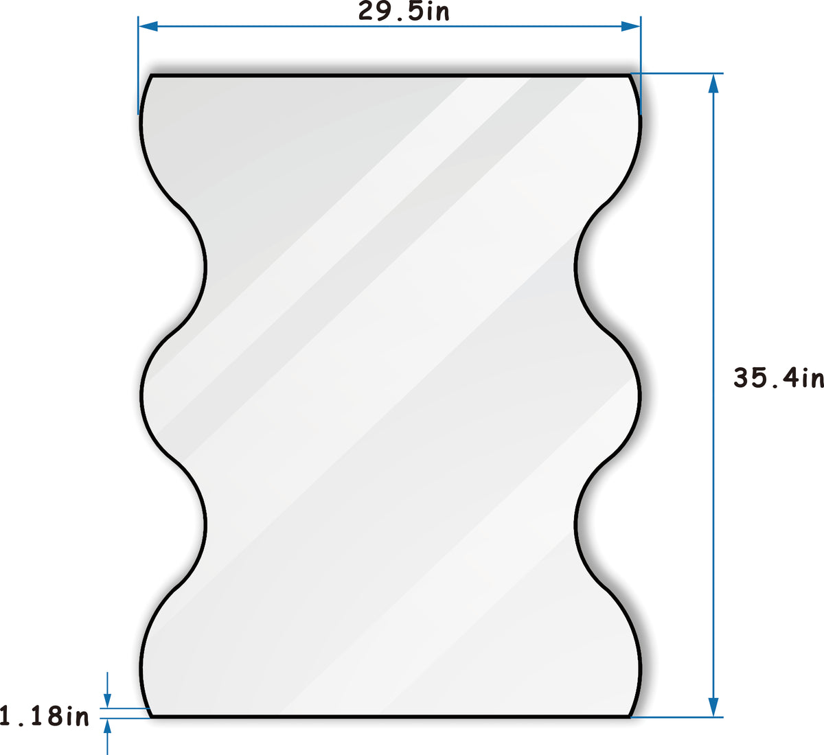 Wall Mirror 30x35 Inch Black Rectangular Mirror with 2 Wavy Sides Metal Framed Mirror Vanity Mirror Dressing Mirror
