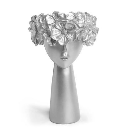 Silver flowerpot resin home décor ornament
