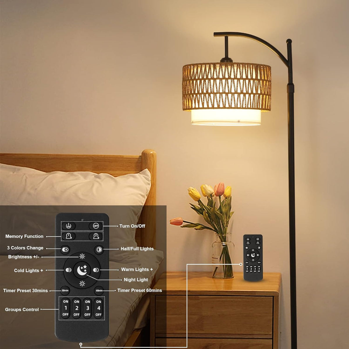 Modern Arc Floor Lamp with Dimmable LED Bulb
