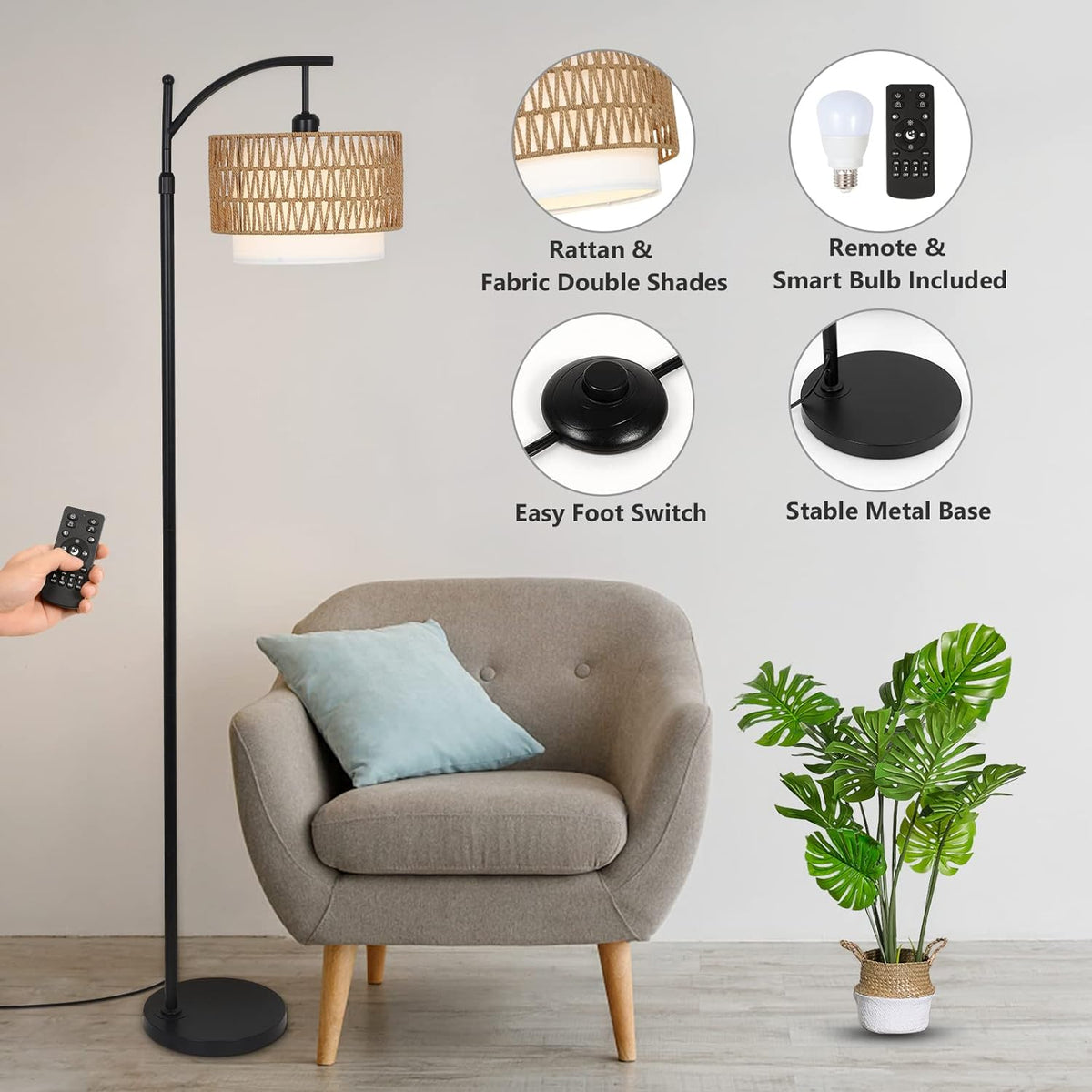 Modern Arc Floor Lamp with Dimmable LED Bulb