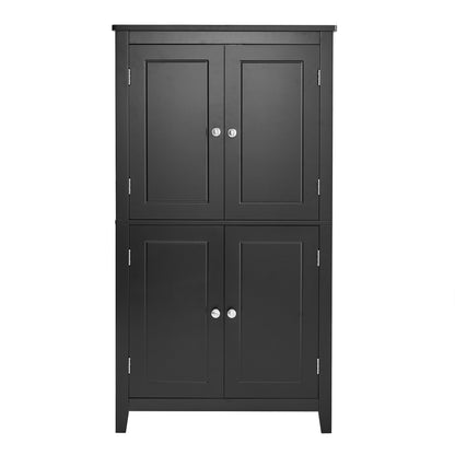 Bathroom floor storage cabinet, bathroom storage cabinet, 4-door independent cabinet, adjustable shelf, adaptive shelf, black