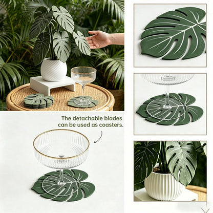 Monstera Leaf 3D Printed Coasters, Non-Slip Anti-Scald Plant Drink Mats, Tropical Desk Bar Kitchen Decor