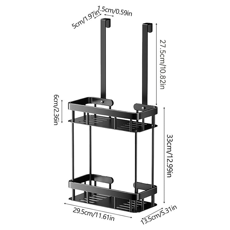 Two-tier hanging bathroom organizer for glass doors