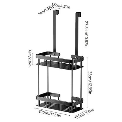 Two-tier hanging bathroom organizer for glass doors