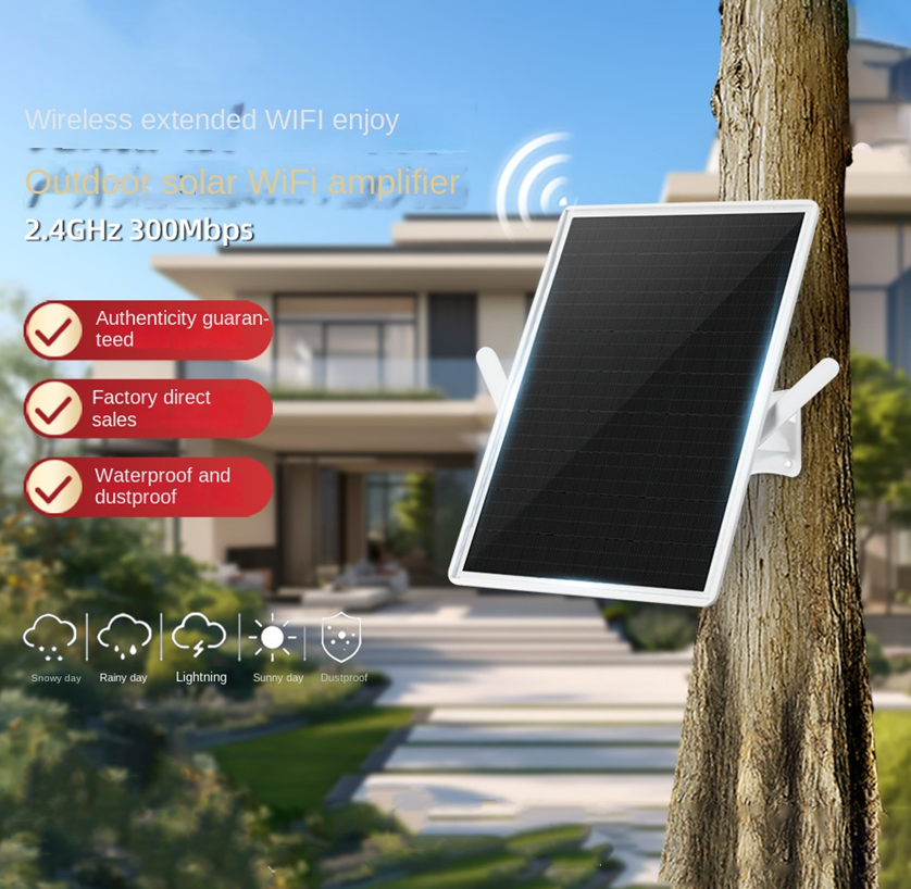 Solar-powered WiFi signal repeater and wireless extender