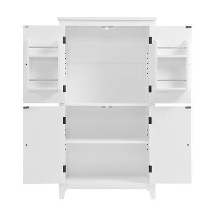 Bathroom floor storage cabinet, bathroom storage unit, 4-door independent cabinet, adjustable shelf, adaptive shelf, white