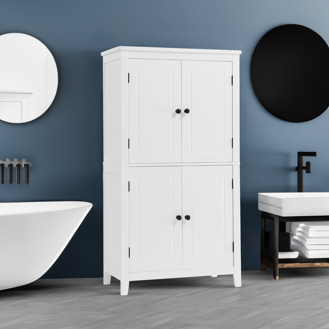 White four-door bathroom storage cabinet