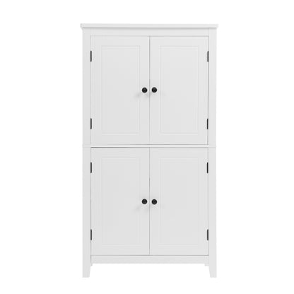 Bathroom floor storage cabinet, bathroom storage unit, 4-door independent cabinet, adjustable shelf, adaptive shelf, white