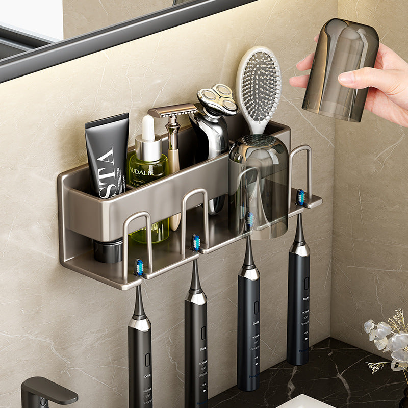 Wall-mounted toothbrush and cup holder bathroom rack