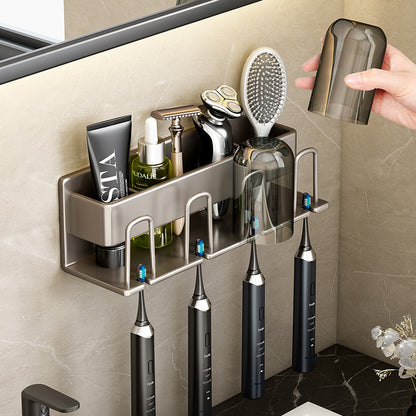 Wall-mounted toothbrush and cup holder bathroom rack