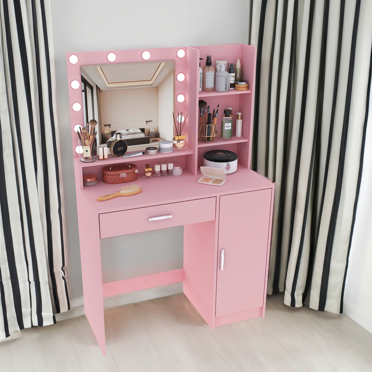 Makeup vanity desk with mirror and light