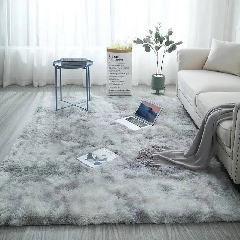Grey tie-dye plush carpet for living room or bedroom