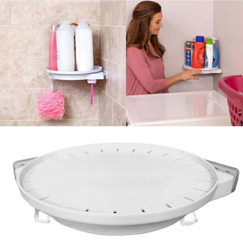 Rotating kitchen and bathroom storage shelf